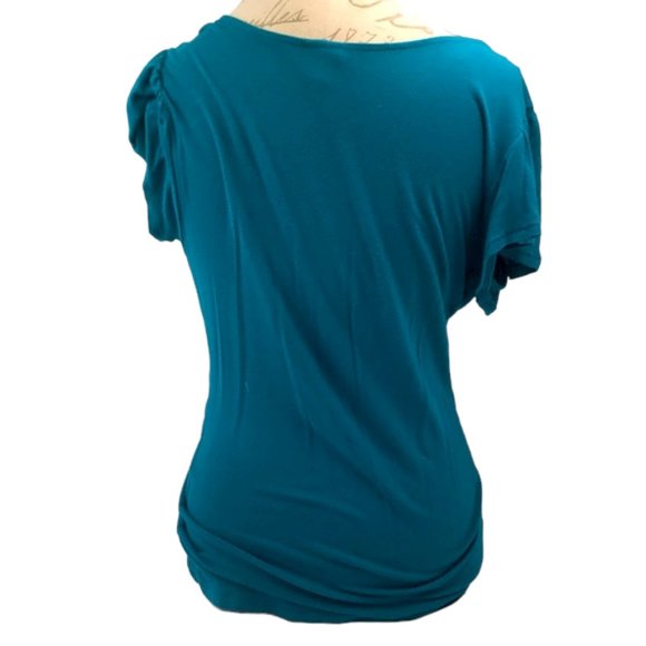 6 Degrees Teal Tunic w/ Beaded Flower Size L - Picture 3 of 4